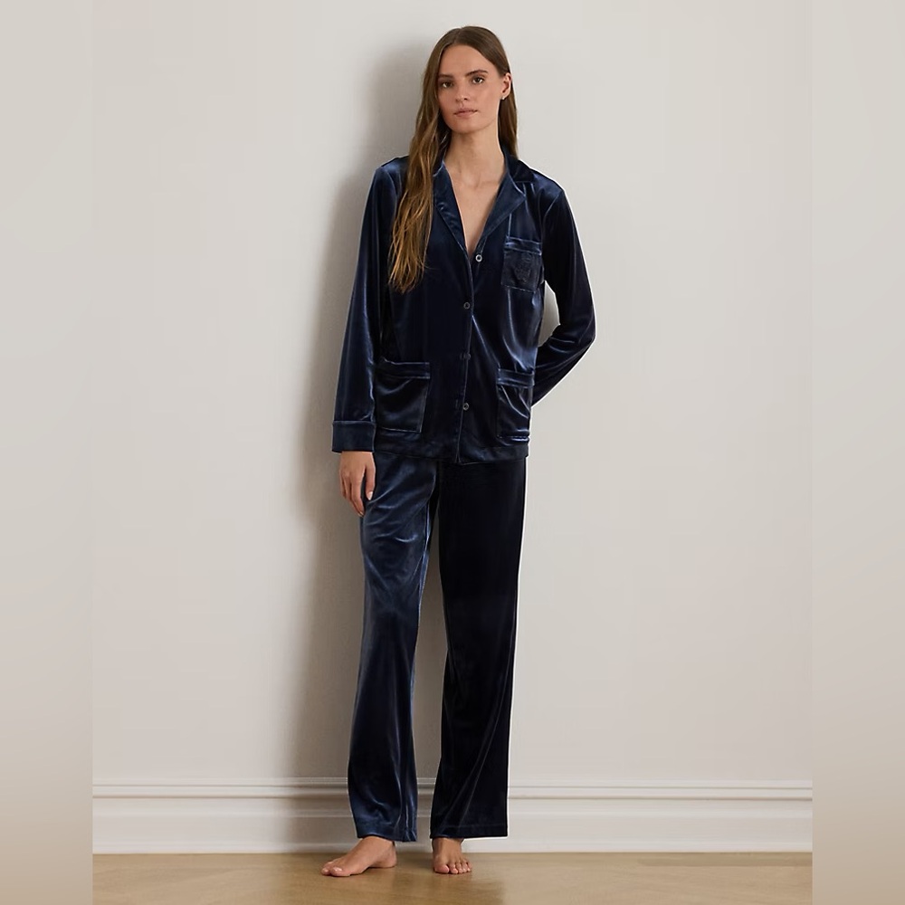 NWOT Ralph Lauren Midnight Blue Velvet women’s Small Pajama Set